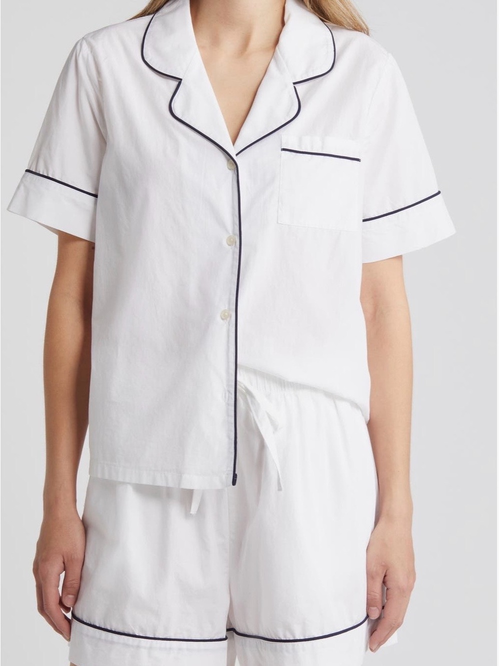 Nordstrom White Short Pajama Set with Navy Trim